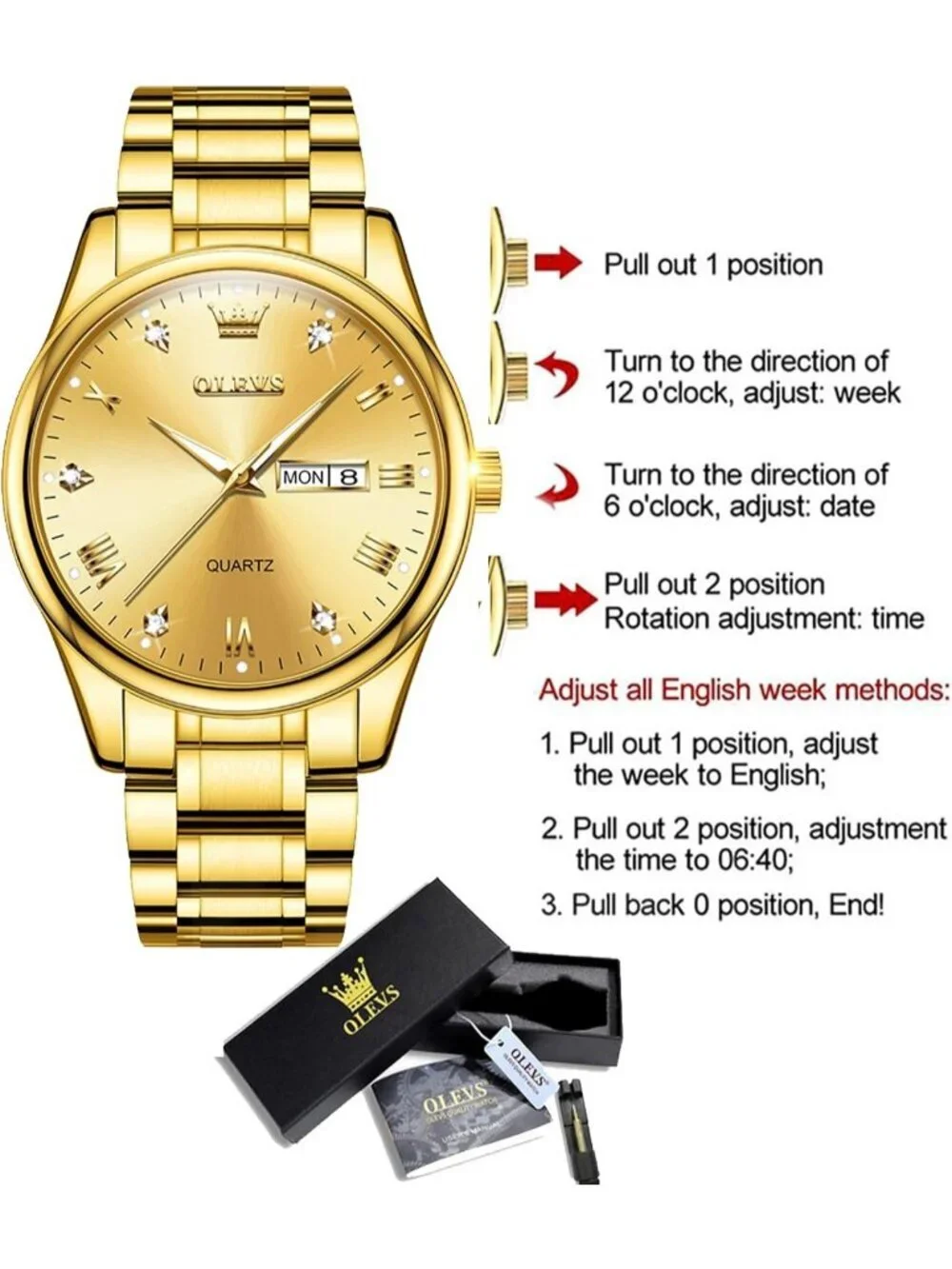 Men's All Gold Stainless Steel Luminous Quartz Waterproof Round Classic Watch